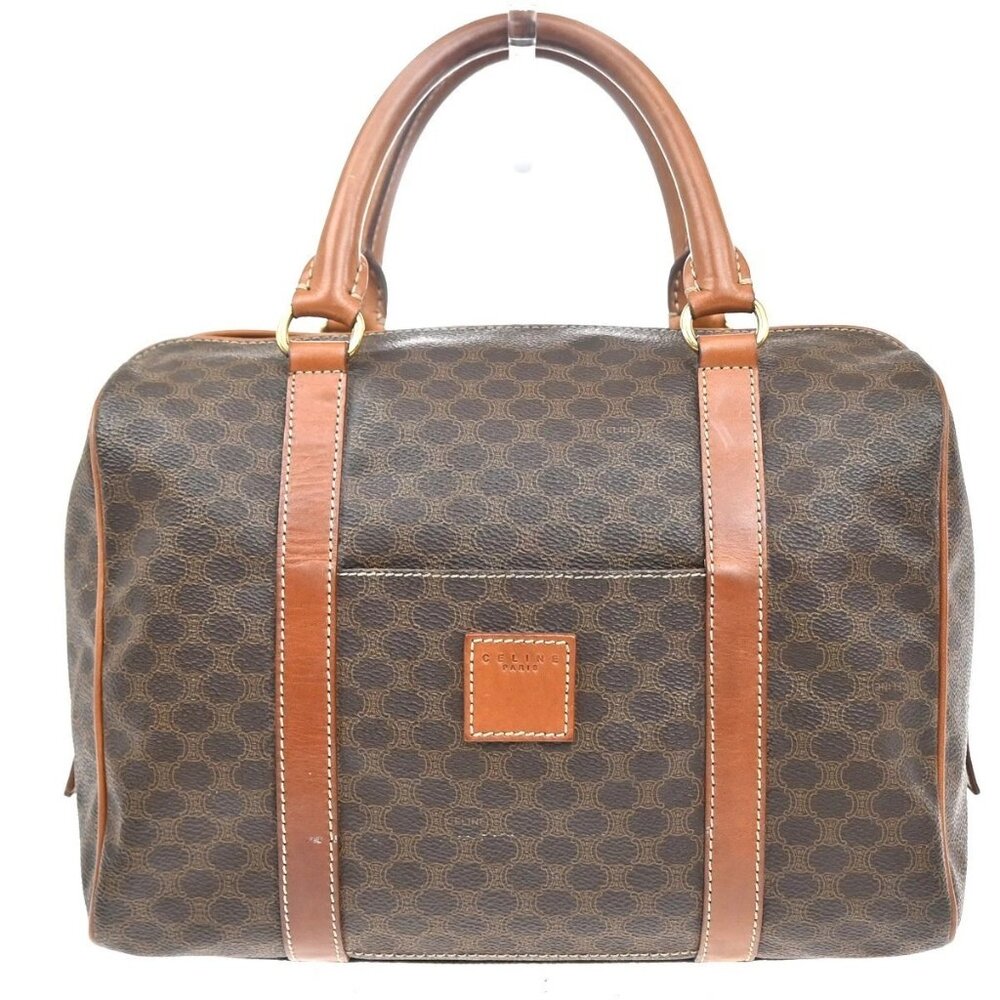 CELINE Logo Macadam Pattern Hand Bag PVC Leather Brown GHW Italy 69KC201